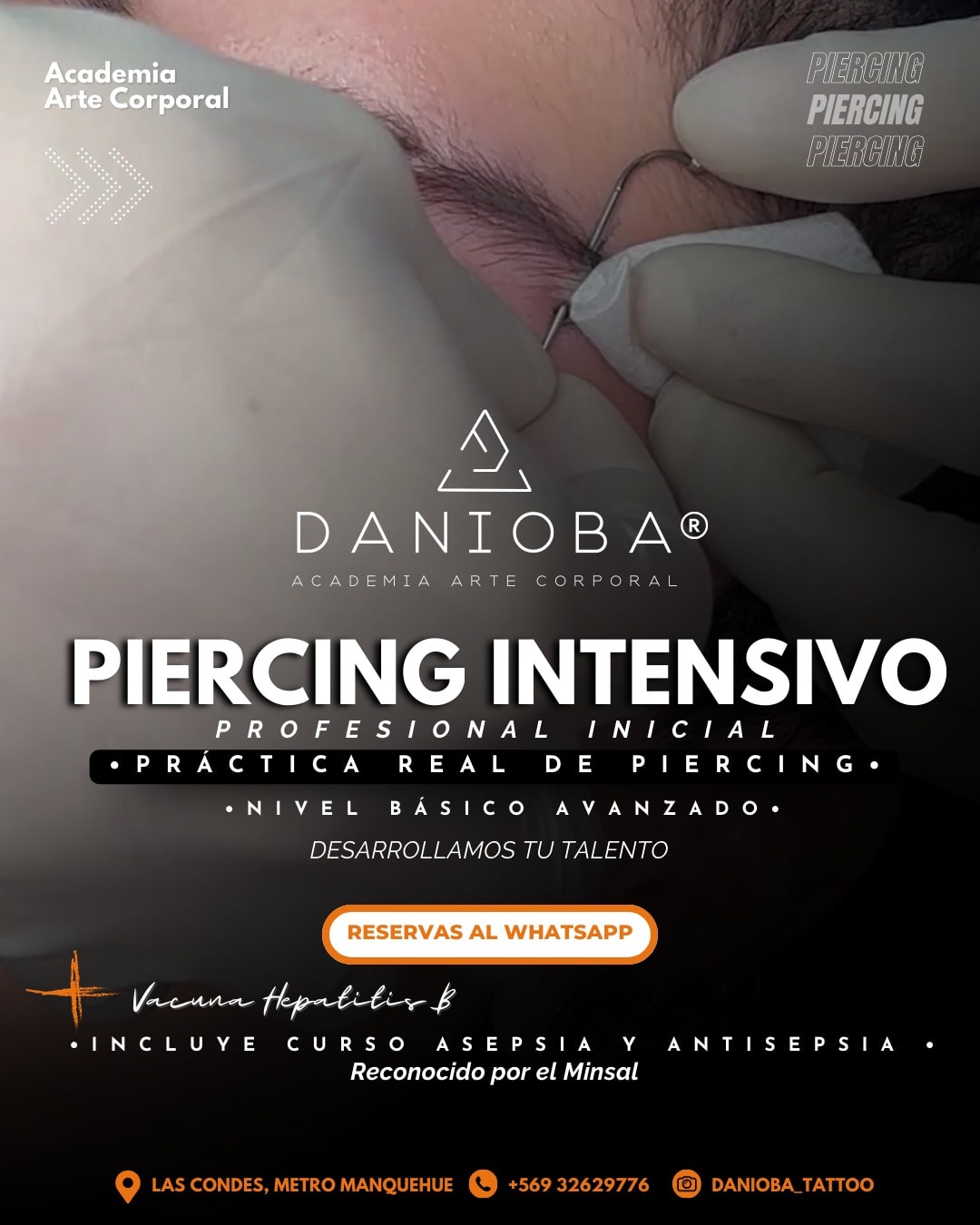 Curso de piercing intensivo practica real de piercing nivel básico y avanzado Academia DANIOBA